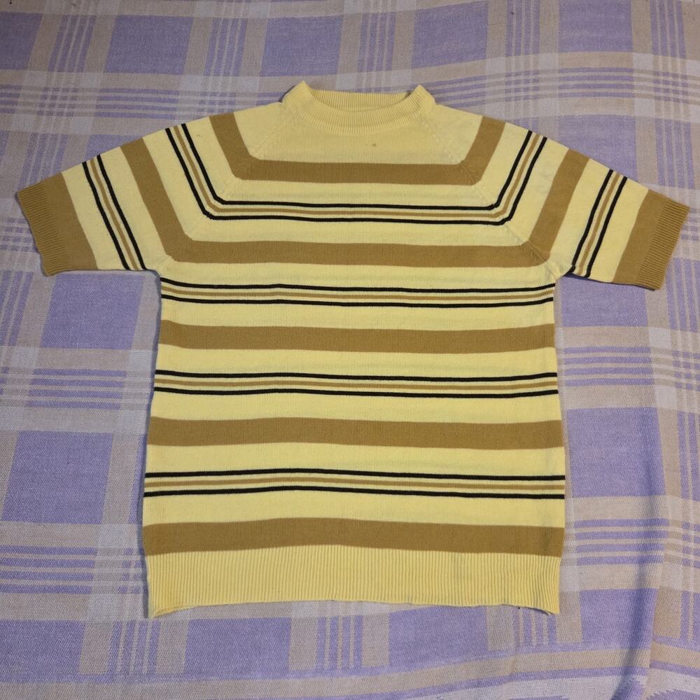 Vintage 60s Penneys Town Craft Short Sleeve Striped Knit Acrylic T Shirt Small